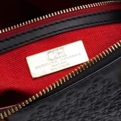Pre Owned CH Carolina Herrera Black Embossed Leather Duchess Tote