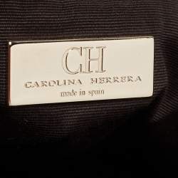 Pre Owned CH Carolina Herrera Gold Monogram Embossed Leather Audrey Tote