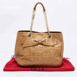 Pre Owned CH Carolina Herrera Gold Monogram Embossed Leather Audrey Tote