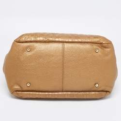 Pre Owned CH Carolina Herrera Gold Monogram Embossed Leather Audrey Tote