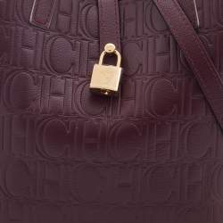 Pre Owned Carolina Herrera Burgundy Monogram Embossed Leather Small Matryoshka Locked Tote