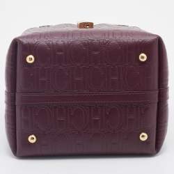 Pre Owned Carolina Herrera Burgundy Monogram Embossed Leather Small Matryoshka Locked Tote