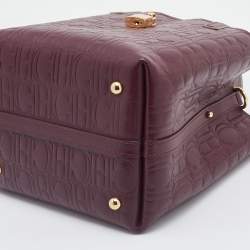 Pre Owned Carolina Herrera Burgundy Monogram Embossed Leather Small Matryoshka Locked Tote