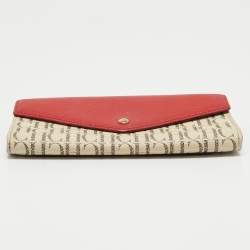 Pre Owned CH Carolina Herrera White/Red Monogram Coated Canvas and Leather Wallet On Chain