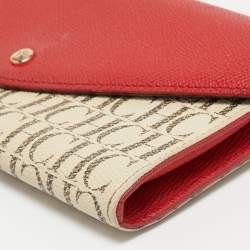 Pre Owned CH Carolina Herrera White/Red Monogram Coated Canvas and Leather Wallet On Chain