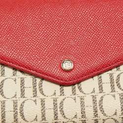 Pre Owned CH Carolina Herrera White/Red Monogram Coated Canvas and Leather Wallet On Chain