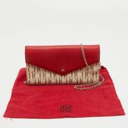 Pre Owned CH Carolina Herrera White/Red Monogram Coated Canvas and Leather Wallet On Chain