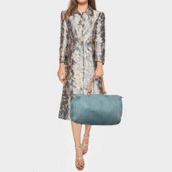 Pre Owned CH Carolina Herrera Blue Monogram Leather Andy Boston Bag