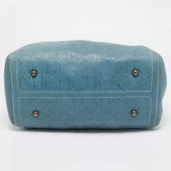 Pre Owned CH Carolina Herrera Blue Monogram Leather Andy Boston Bag