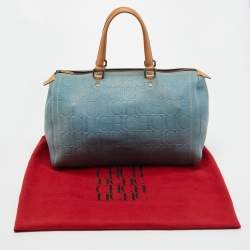 Pre Owned CH Carolina Herrera Blue Monogram Leather Andy Boston Bag