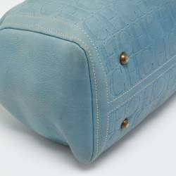 Pre Owned CH Carolina Herrera Blue Monogram Leather Andy Boston Bag