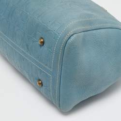 Pre Owned CH Carolina Herrera Blue Monogram Leather Andy Boston Bag