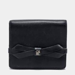 Pre Owned CH Carolina Herrera Black Leather Bow Compact Wallet