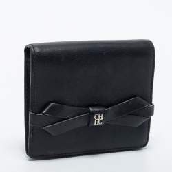 Pre Owned CH Carolina Herrera Black Leather Bow Compact Wallet