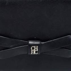 Pre Owned CH Carolina Herrera Black Leather Bow Compact Wallet