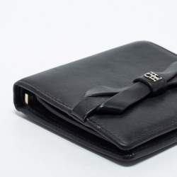Pre Owned CH Carolina Herrera Black Leather Bow Compact Wallet