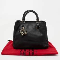 Pre Owned Carolina Herrera Black Leather Charm Tote