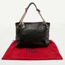 Pre Owned Carolina Herrera Black Monogram Embossed Leather Zip Shoulder Bag