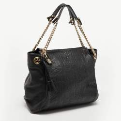 Pre Owned Carolina Herrera Black Monogram Embossed Leather Zip Shoulder Bag