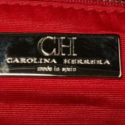 Pre Owned Carolina Herrera Black Monogram Embossed Leather Zip Shoulder Bag