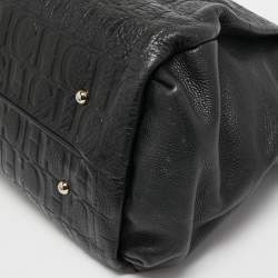 Pre Owned Carolina Herrera Black Monogram Embossed Leather Zip Shoulder Bag