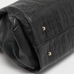 Pre Owned Carolina Herrera Black Monogram Embossed Leather Zip Shoulder Bag