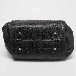 Pre Owned Carolina Herrera Black Monogram Embossed Leather Zip Shoulder Bag