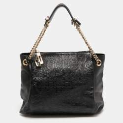 Pre Owned Carolina Herrera Black Monogram Embossed Leather Zip Shoulder Bag