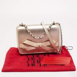 Pre Owned CH Carolina Herrera Pale Gold Leather Bow Flap Shoulder Bag