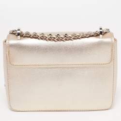 Pre Owned CH Carolina Herrera Pale Gold Leather Bow Flap Shoulder Bag