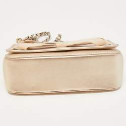 Pre Owned CH Carolina Herrera Pale Gold Leather Bow Flap Shoulder Bag