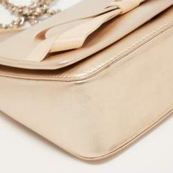 Pre Owned CH Carolina Herrera Pale Gold Leather Bow Flap Shoulder Bag
