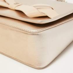 Pre Owned CH Carolina Herrera Pale Gold Leather Bow Flap Shoulder Bag