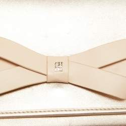 Pre Owned CH Carolina Herrera Pale Gold Leather Bow Flap Shoulder Bag