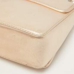 Pre Owned CH Carolina Herrera Pale Gold Leather Bow Flap Shoulder Bag