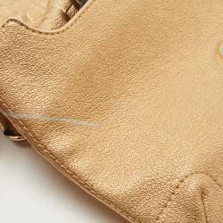 Pre Owned Carolina Herrera Gold Monogram Embossed Leather Bow Flap Shoulder Bag