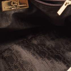 Pre Owned Carolina Herrera Gold Monogram Embossed Leather Bow Flap Shoulder Bag