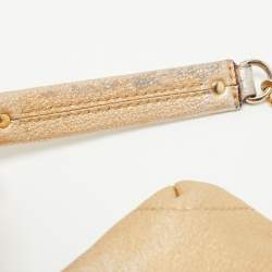 Pre Owned Carolina Herrera Gold Monogram Embossed Leather Bow Flap Shoulder Bag