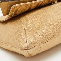 Pre Owned Carolina Herrera Gold Monogram Embossed Leather Bow Flap Shoulder Bag