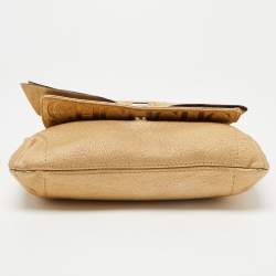 Pre Owned Carolina Herrera Gold Monogram Embossed Leather Bow Flap Shoulder Bag