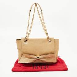 Pre Owned Carolina Herrera Gold Monogram Embossed Leather Bow Flap Shoulder Bag