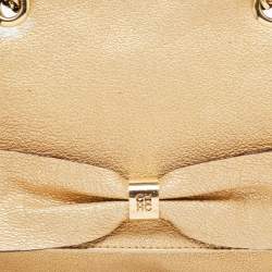 Pre Owned Carolina Herrera Gold Monogram Embossed Leather Bow Flap Shoulder Bag