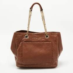 Pre Owned CH Carolina Herrera Brown Monogram Leather Audrey Tote