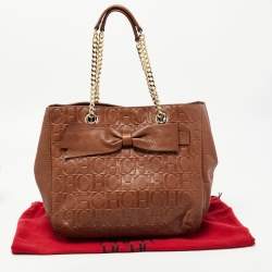 Pre Owned CH Carolina Herrera Brown Monogram Leather Audrey Tote