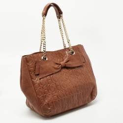 Pre Owned CH Carolina Herrera Brown Monogram Leather Audrey Tote