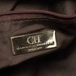 Pre Owned Carolina Herrera Dark Brown Monogram Embossed Leather Poppy Chain Hobo