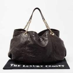 Pre Owned Carolina Herrera Dark Brown Monogram Embossed Leather Poppy Chain Hobo