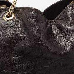 Pre Owned Carolina Herrera Dark Brown Monogram Embossed Leather Poppy Chain Hobo