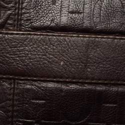 Pre Owned Carolina Herrera Dark Brown Monogram Embossed Leather Poppy Chain Hobo
