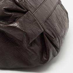 Pre Owned Carolina Herrera Dark Brown Monogram Embossed Leather Poppy Chain Hobo